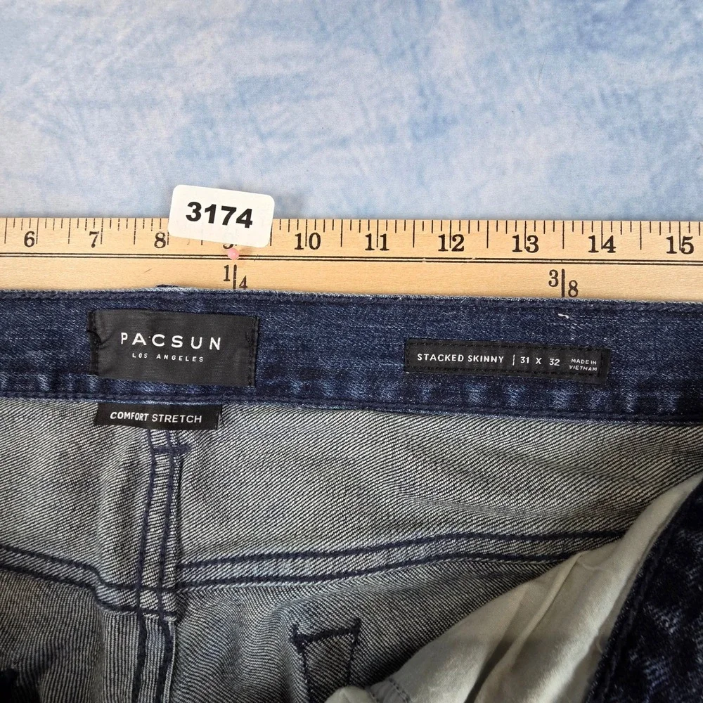 PacSun Mens Stacked Skinny Biker Moto Jeans Blue Distressed Ankle Zip 31x32